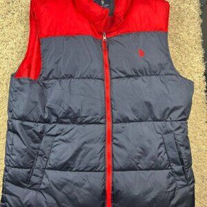 U.S. Polo Assn Puffer Vest XL Red Navy Blue Full Zip Winter Weather Warm